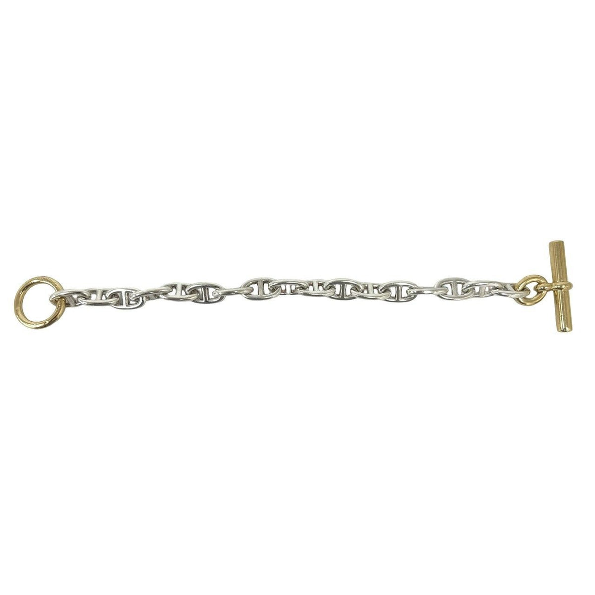Hermes Vintage Patine MM 17 Links Bracelet Cursive Logo Silver Gold — view 6