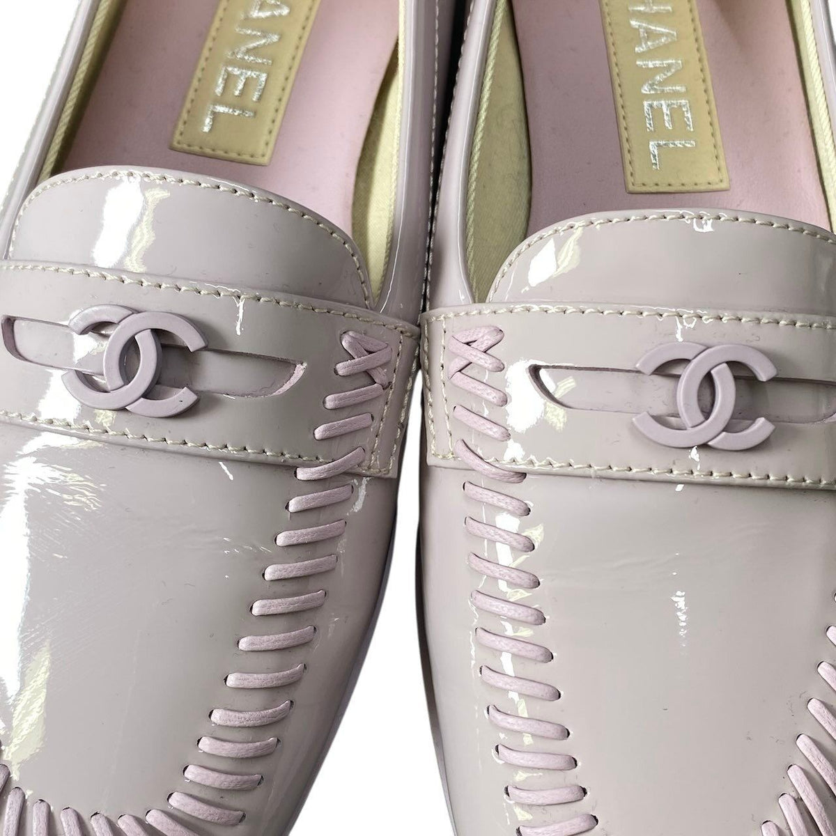 Chanel CC Logo Loafers Purple Pink Patent Leather — view 8