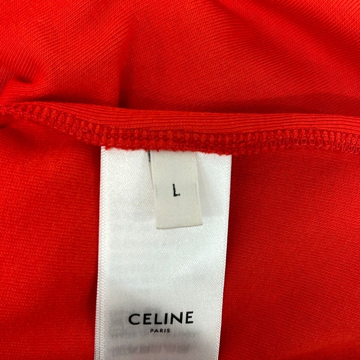 Celine Short Sleeve T-Shirt GG N4 Red Logo Ribbed Cotton Jersey L — view 5