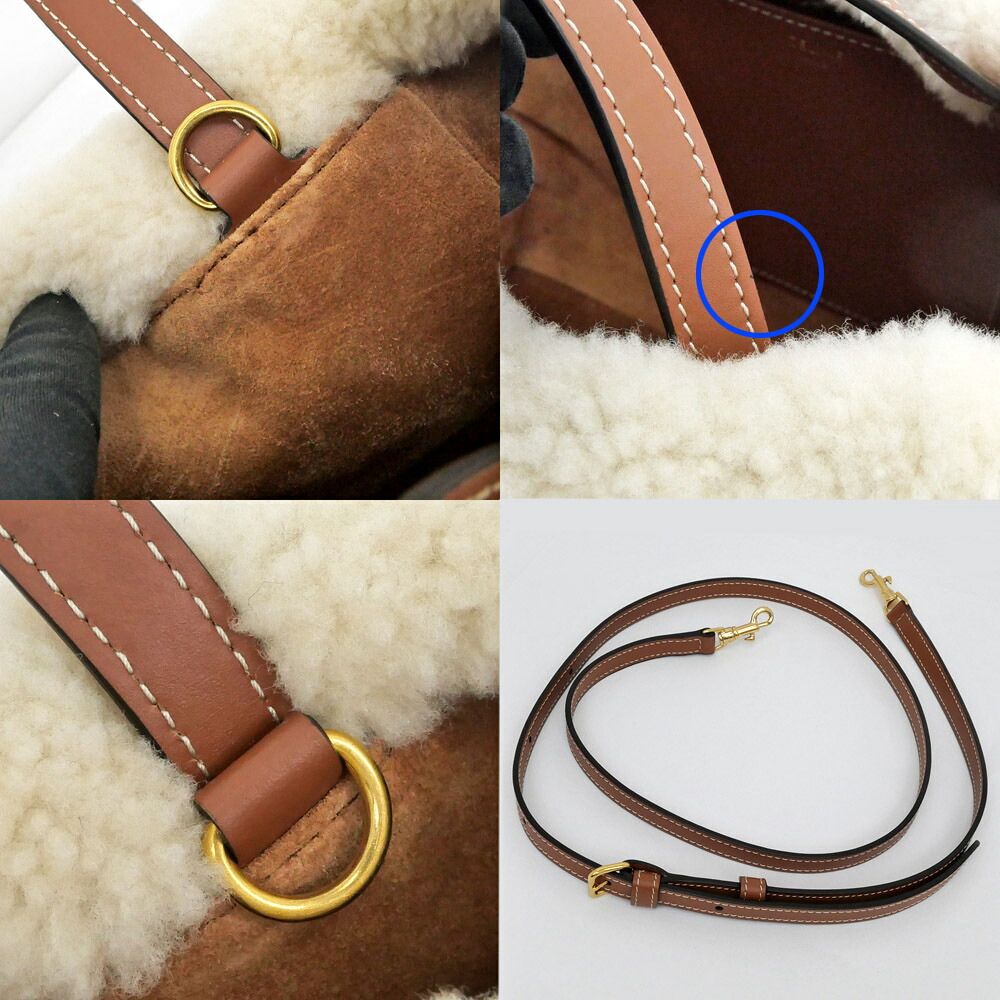 Celine Small Drawstring Shearling Natural Tan Leather Shoulder Bag — view 8