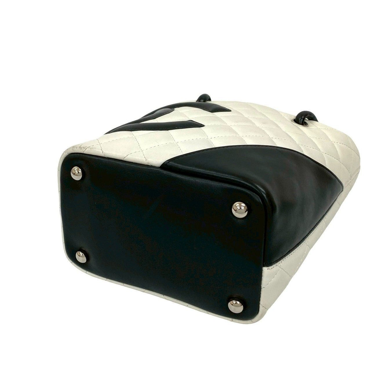 Chanel Cambon Line Small Coco Leather Mini Handbag White Black — view 8