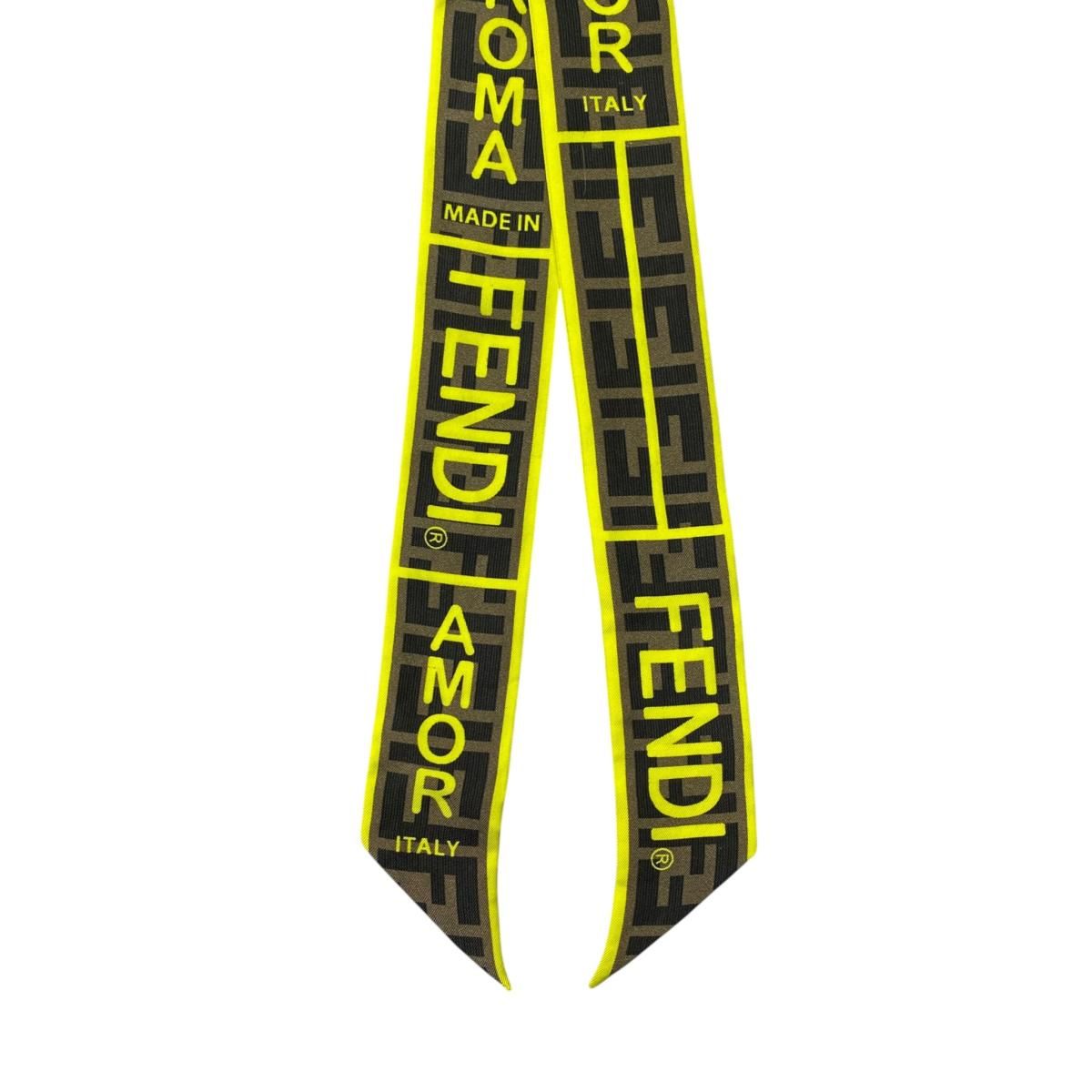 Fendi Twilly Scarf FF Logo Brown Yellow Italy — view 7