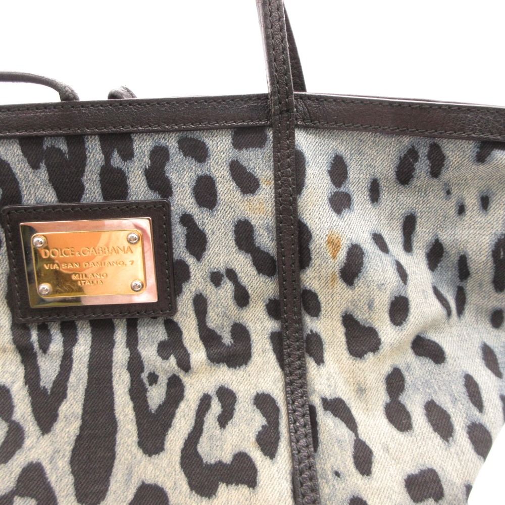 Dolce & Gabbana Tote Leopard Print Denim Leather Shoulder Bag Blue Black — view 7