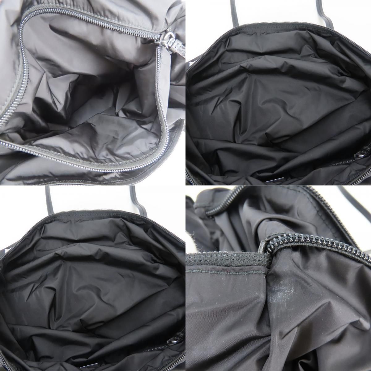 Prada Tote Bag Mermaid Nylon Leather Black Green Shoulder Fire Pattern — view 8