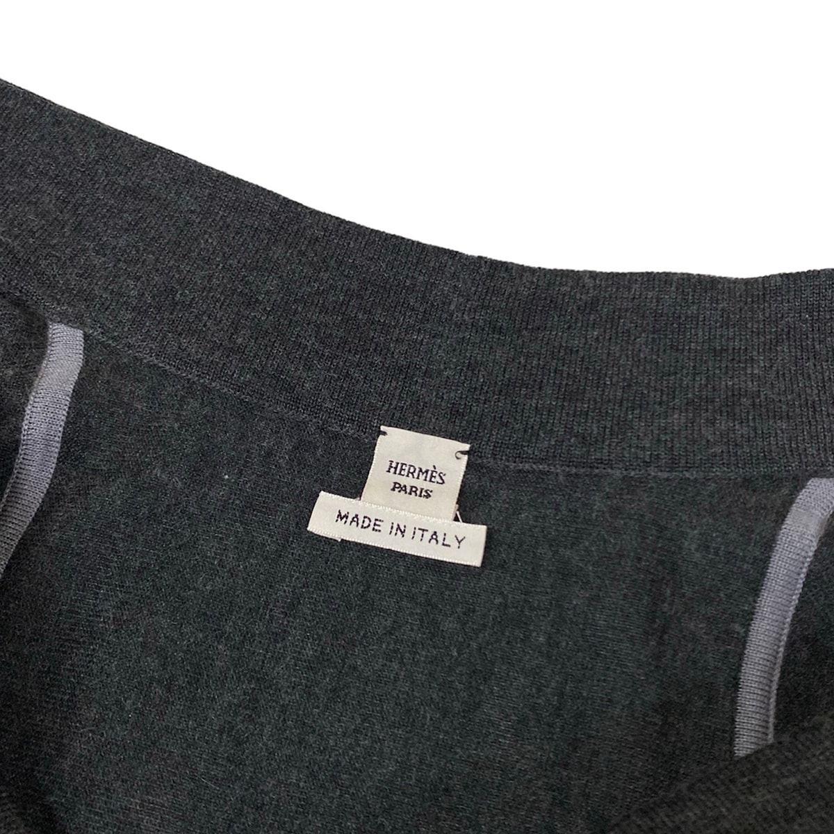 Hermes Cardigan Dark Gray Black Red Clic Clac a Pois Long Length Cashmere — view 8