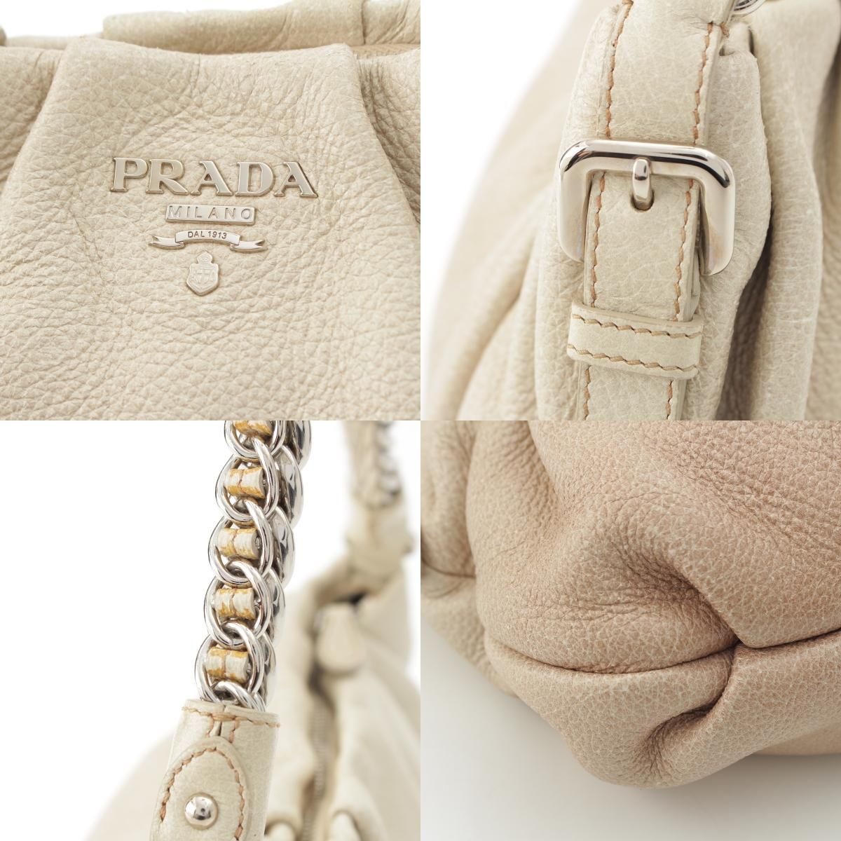 Prada Cervo Lux Chain Leather Hobo Gradient Shoulder Bag Ivory Pink Beige — view 8