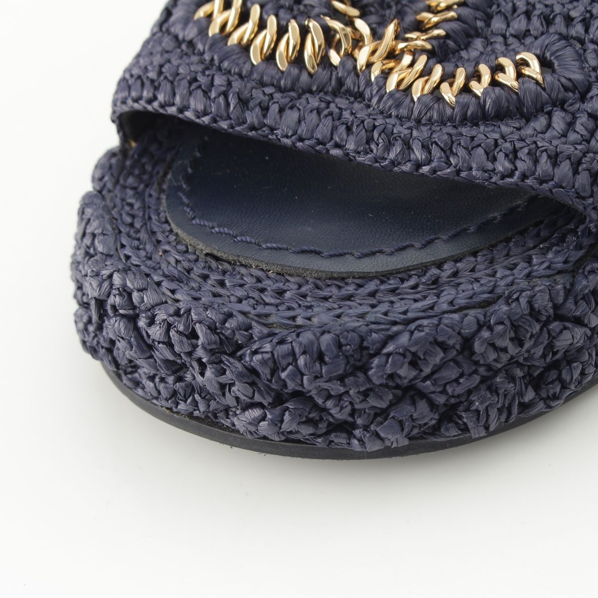 Chanel Raffia CC Logo Flat Sandals Slippers Navy 34C — view 8