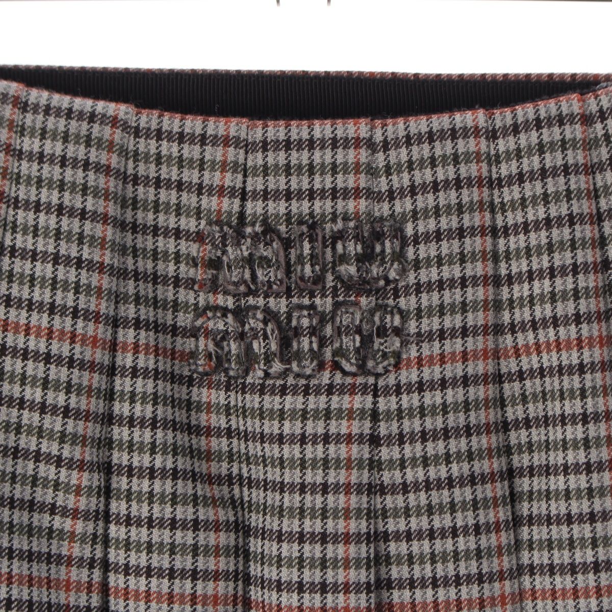 Miu Miu Wool Leather Belted Back Logo Glen Check Skirt Gray Multicolor 36 — view 8