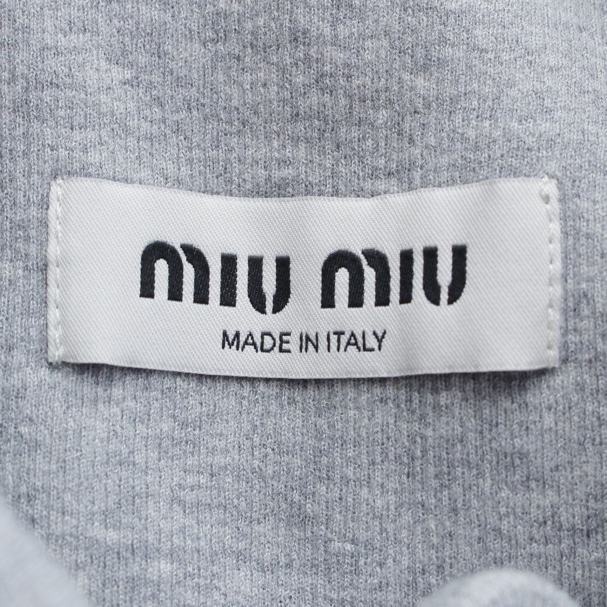 Miu Miu Cotton Poplin Cashmere Rib Knit Contrast Trim Mini Skirt White Gray 40 — view 8
