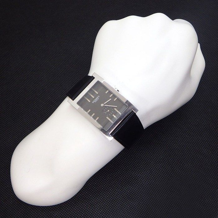 Hermes Watch Tandem Rectangular Black Dial Small Second Leather Strap SS Quartz — view 8