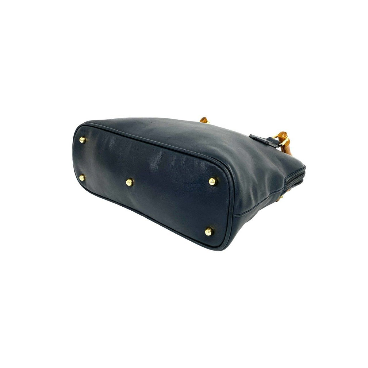 Gucci Vintage Bamboo Leather 2-Way Shoulder Bag Navy — view 8