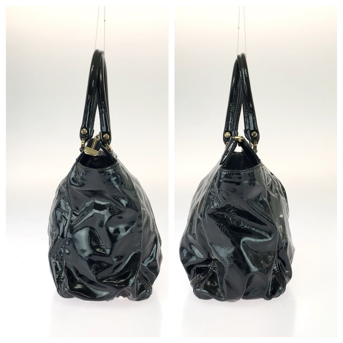 Gucci Abbey Black Gold Patent Tote Bag — view 8