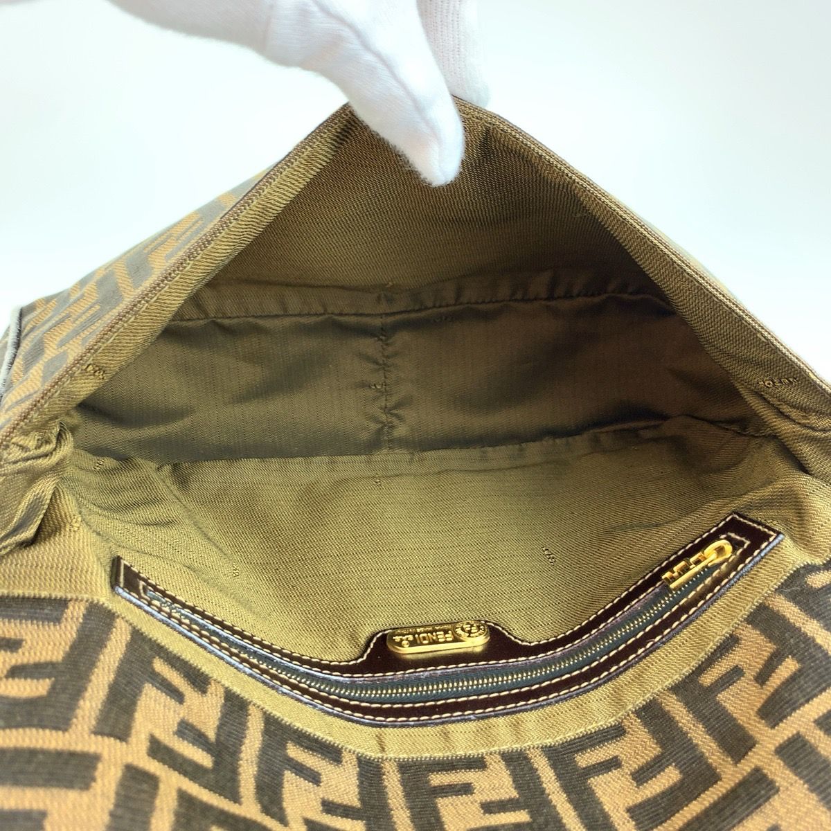 Fendi Vintage Zucca Brown Gold Canvas Leather Shoulder Bag — view 8