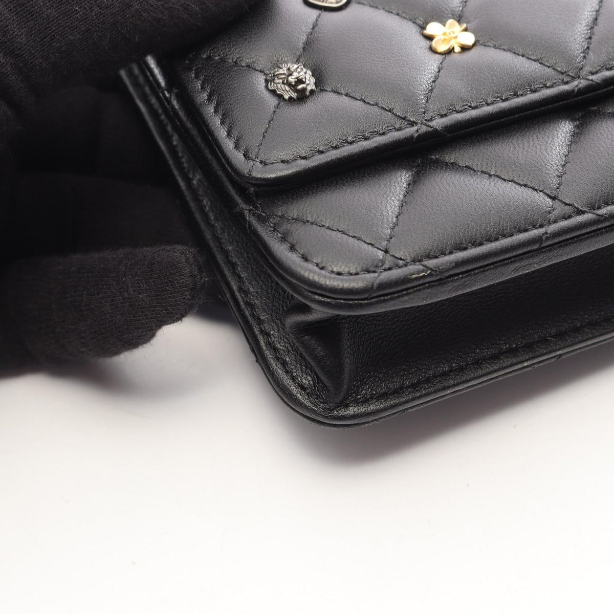Chanel Shoulder Bag Quilted Icon Black Lambskin Charm Chain Wallet — view 8