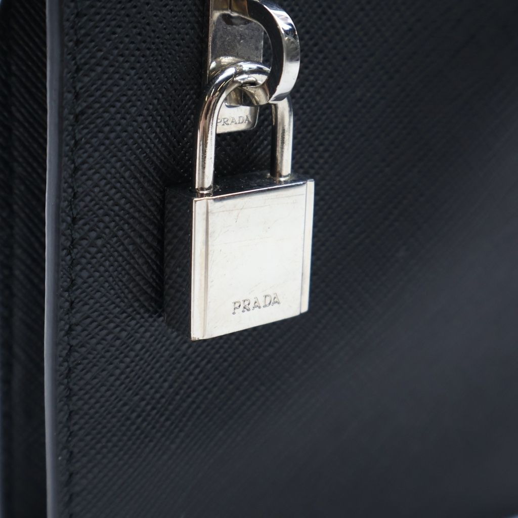 Prada Saffiano Leather Pouch Mini Handbag Black Silver — view 8