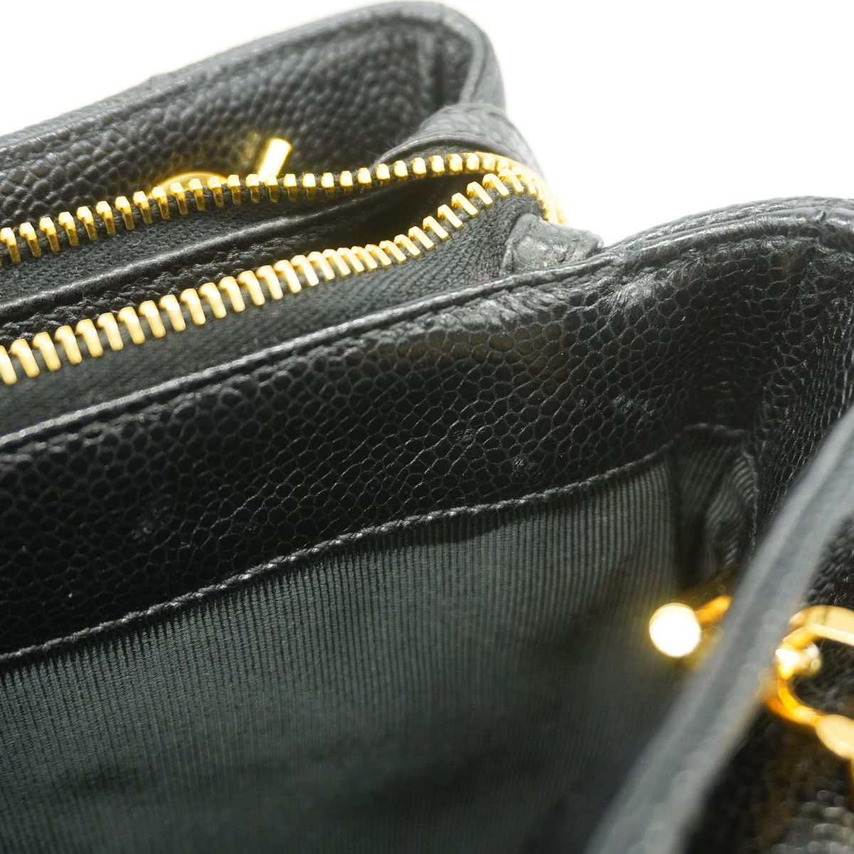 Chanel Chain Tote Bag Quilted Caviar Leather Black Gold — view 8