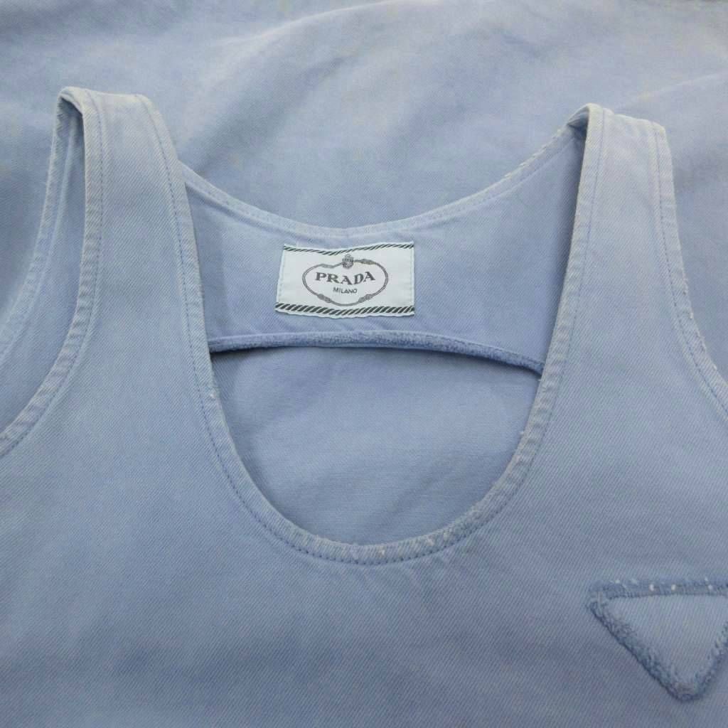 Prada A-Line Denim Mini Dress Sleeveless Tunic Knee-Length Triangle Logo Motif — view 8