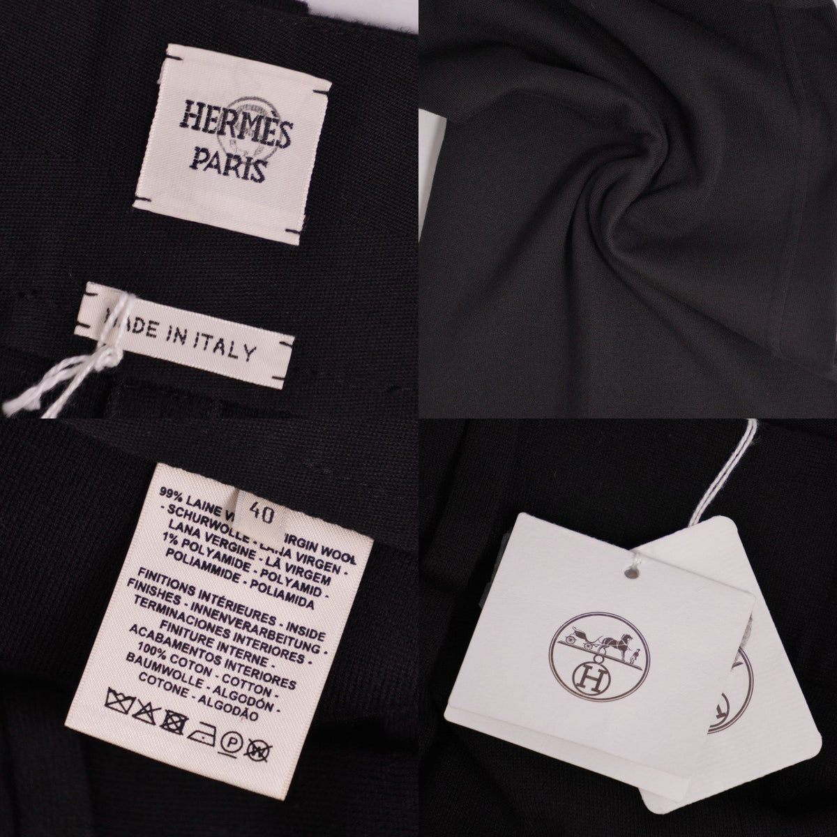 Hermes Pants Knit Wide Cropped Wool Black 40 — view 6