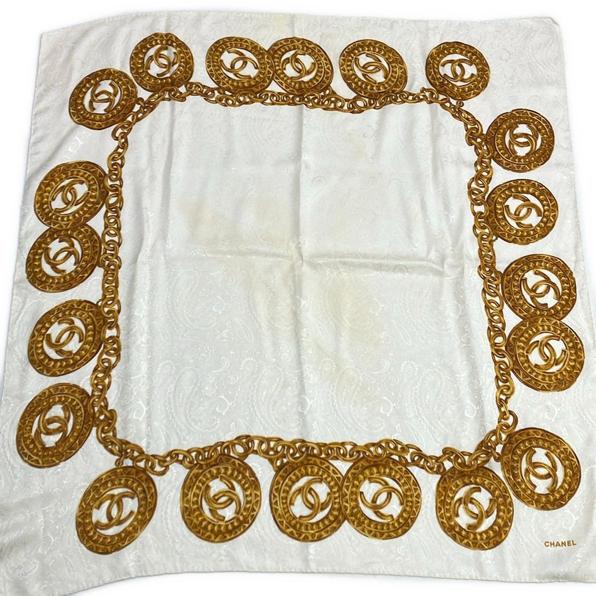 Chanel Scarf Ivory Brown Multi Paisley CC Logo — view 4