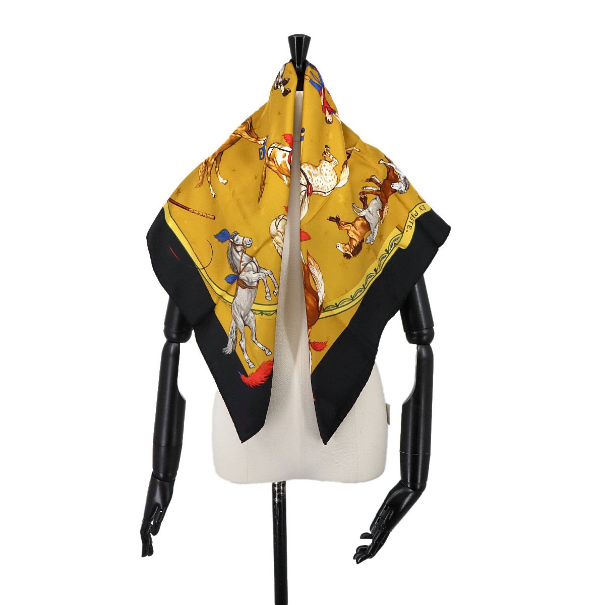 Hermes Carre 90 Large Scarf en Piste on Stage Silk 100% Beige Black — view 6