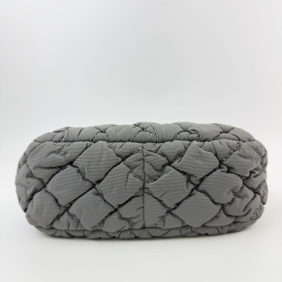 Chanel Bubble Quilt CC Logo Stripe Chain Shoulder Bag Fabric Black White Silver — view 8