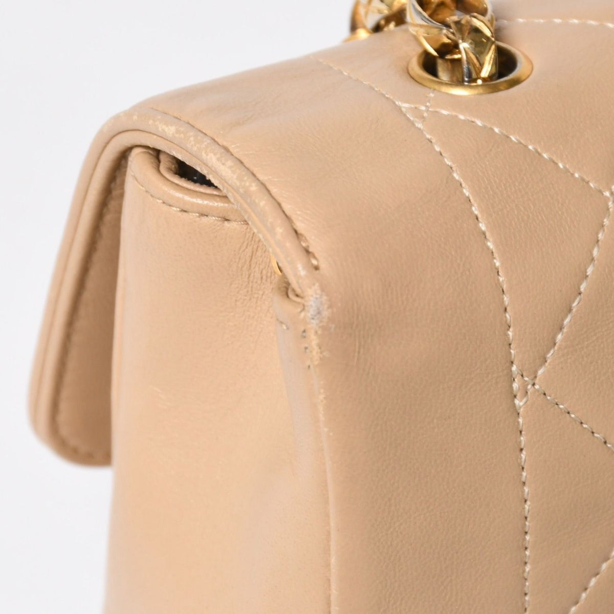 Chanel S Flap S Chain Shoulder Bag CC Logo Lambskin Beige Gold — view 8