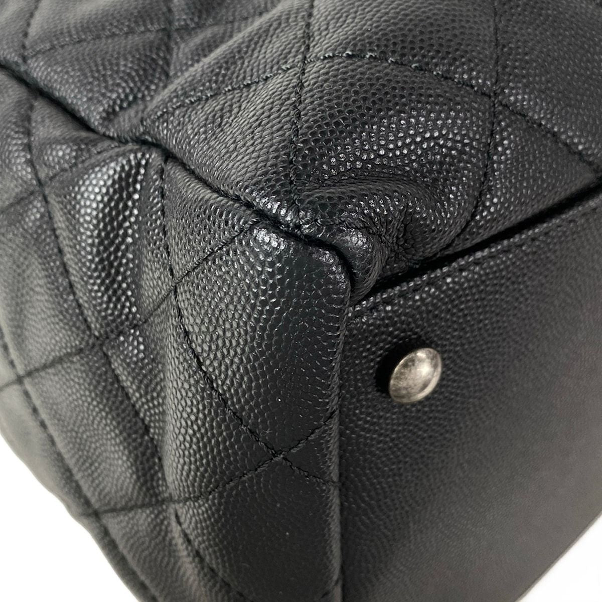 Chanel Tote Bag Quilted Black Vintage Silver Chain — view 8
