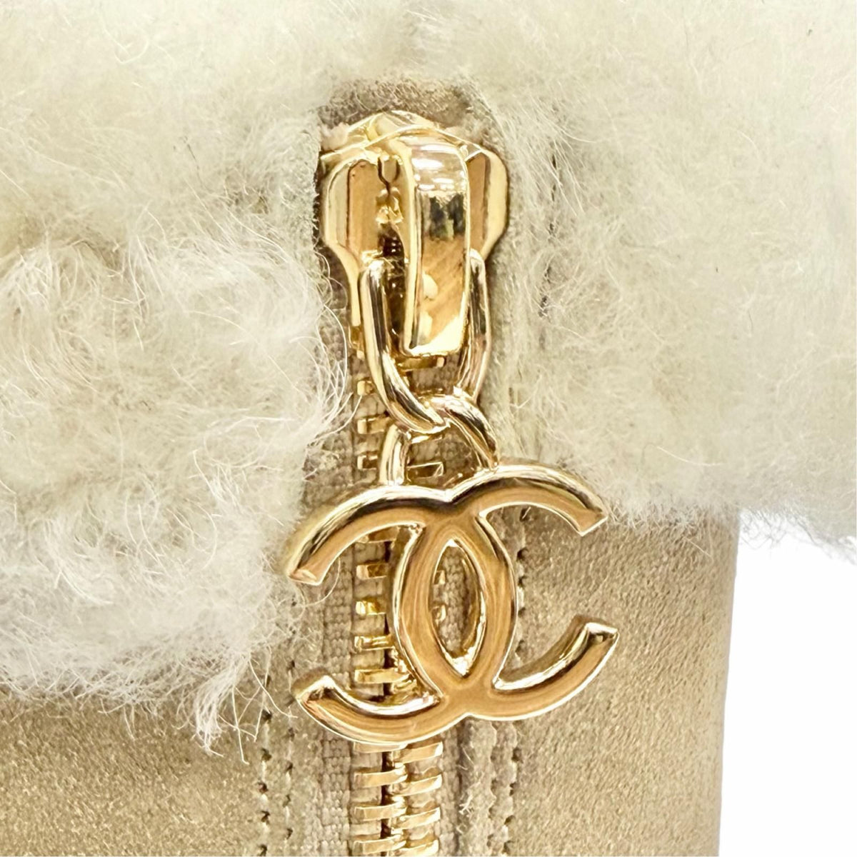 Chanel Suede Leather CC Logo Back Zip Shearling Ankle Boots Short — view 8