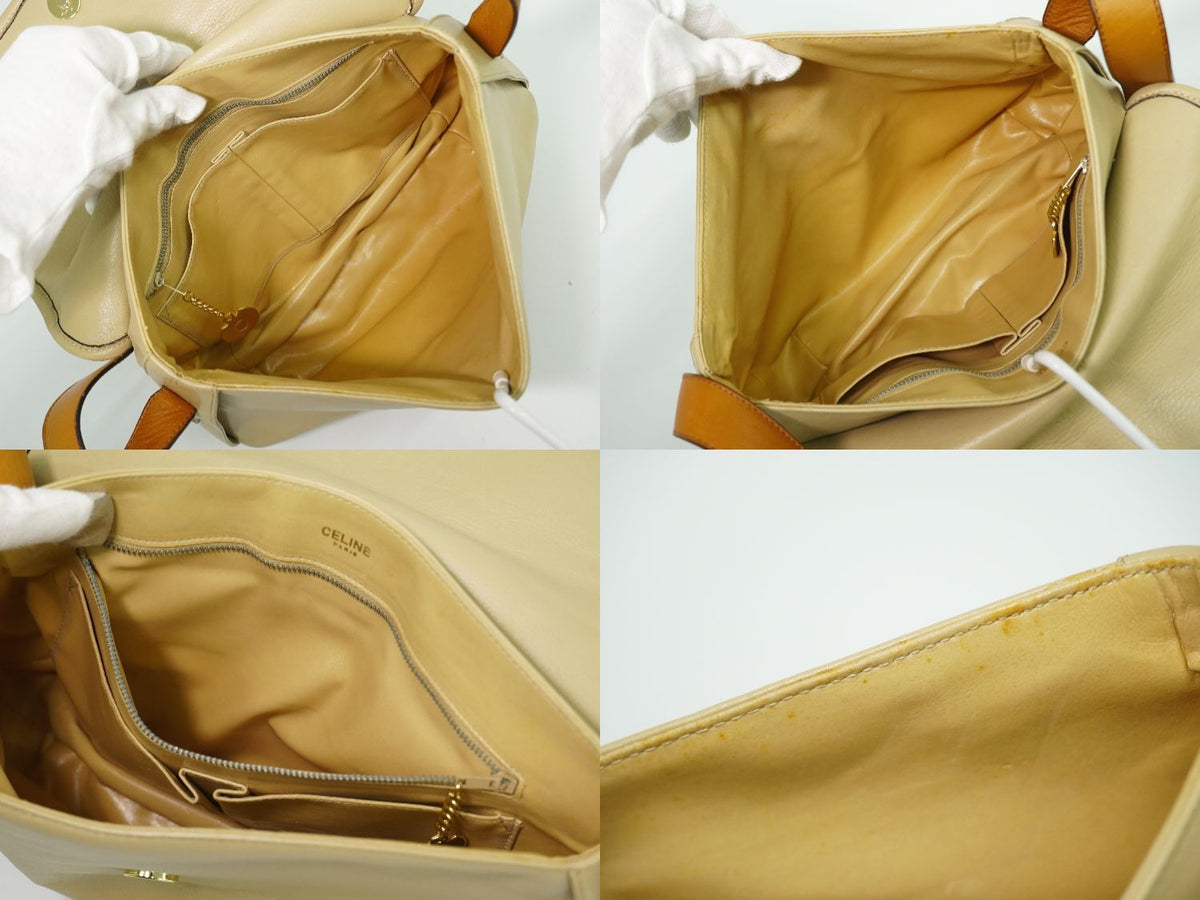 Celine Leather Shoulder Bag Pochette Beige — view 8