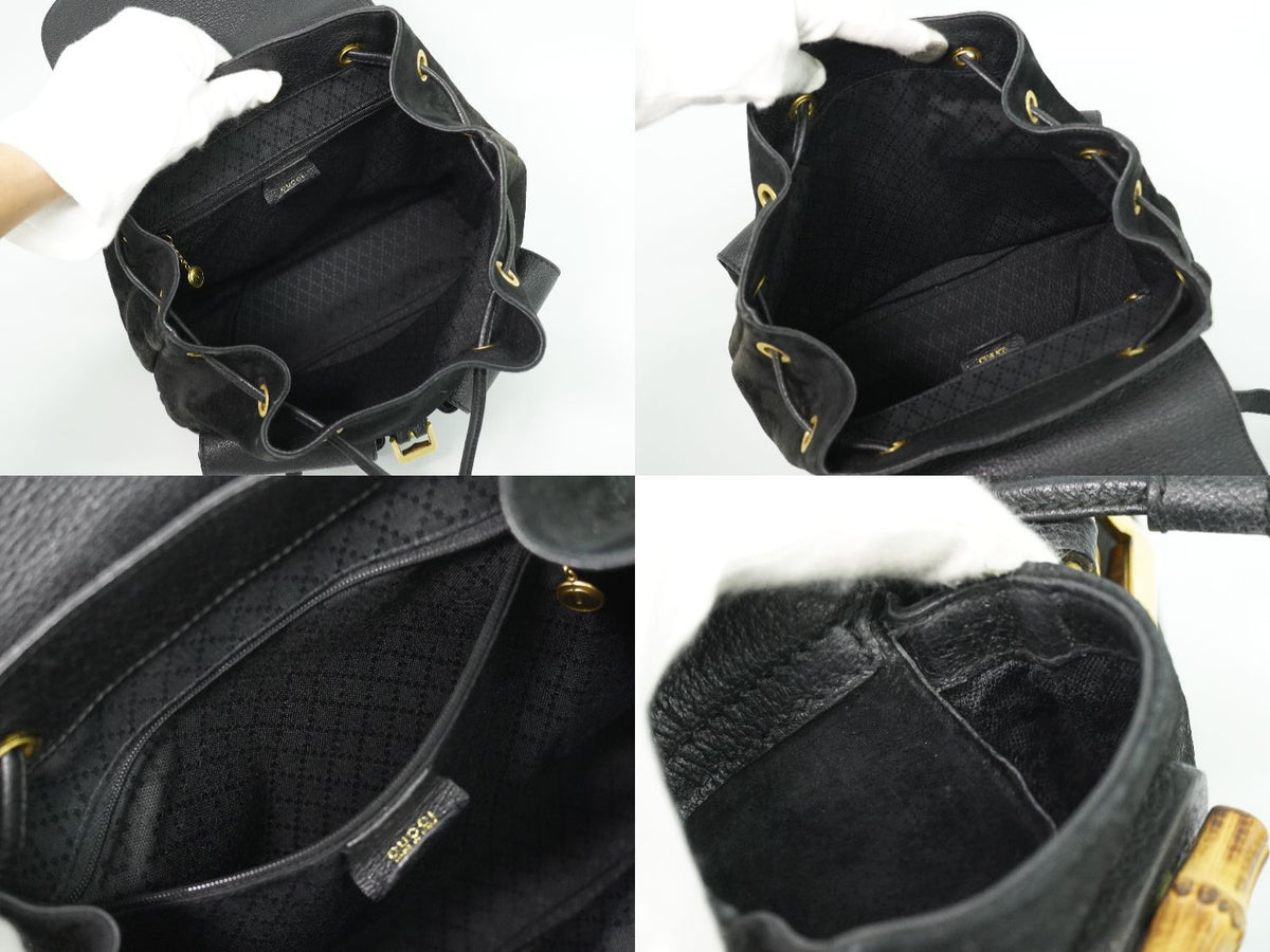 Gucci Bamboo Backpack Suede Leather Black — view 8