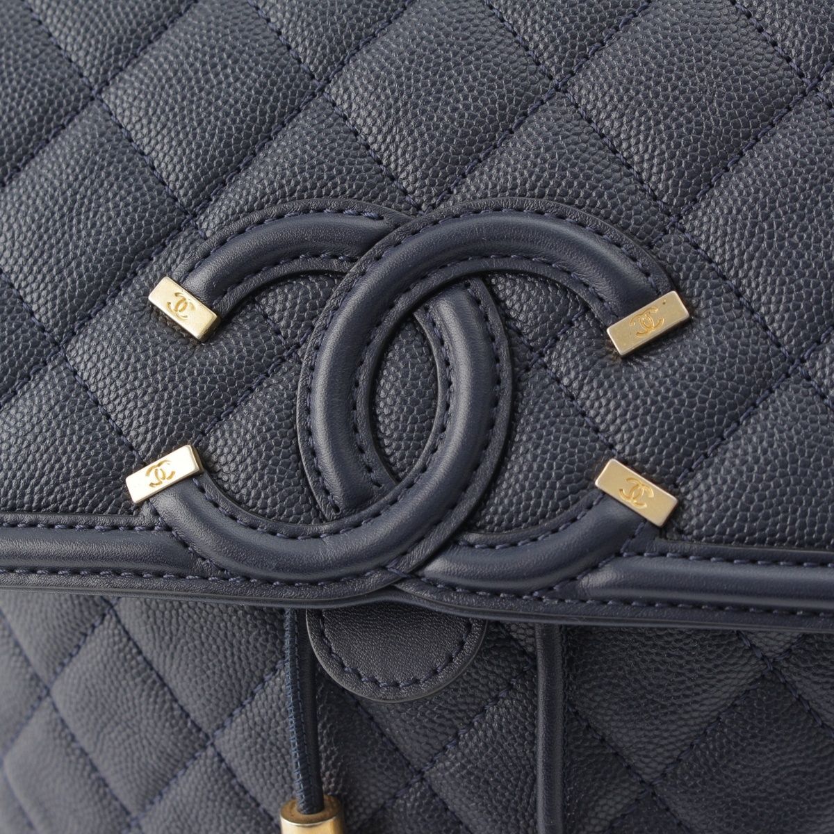 Chanel CC Filigree Quilted Caviar Leather Backpack Navy — view 8