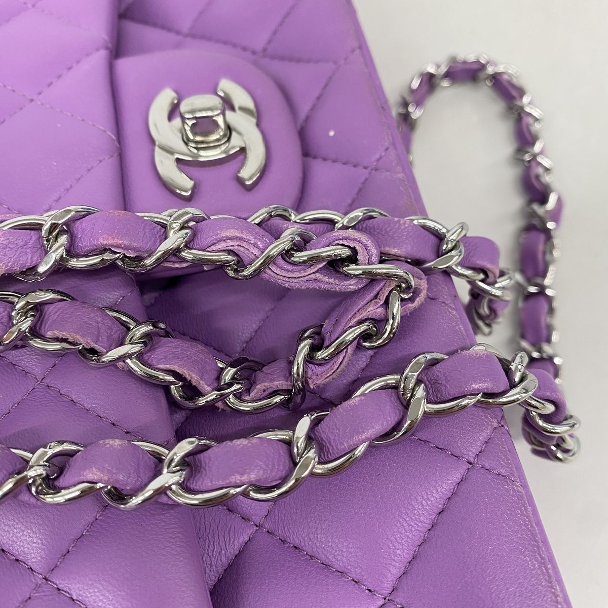 Chanel Shoulder Bag Quilted Lambskin Purple Silver — view 8