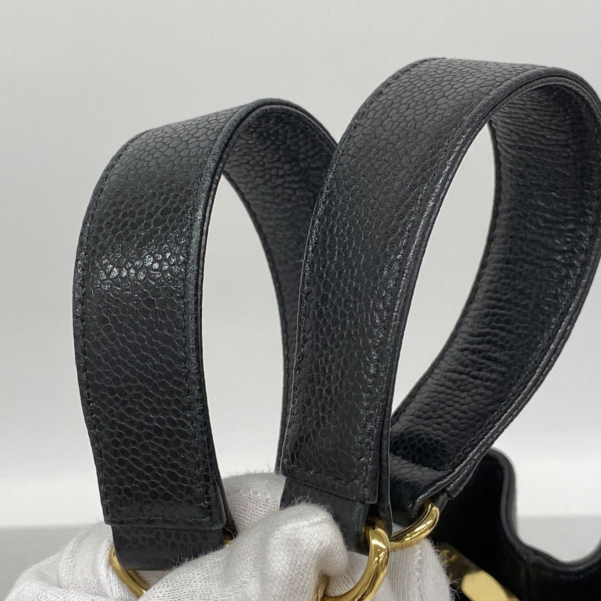 Chanel Chain Tote Bag Quilted Caviar Leather Black Gold — view 8