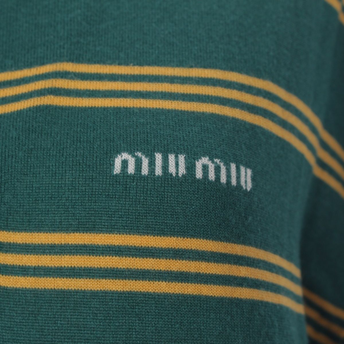 Miu Miu Cashmere Silk Long Sleeve Knit Polo Shirt Top Mmla 78 Green Yellow 36 — view 8