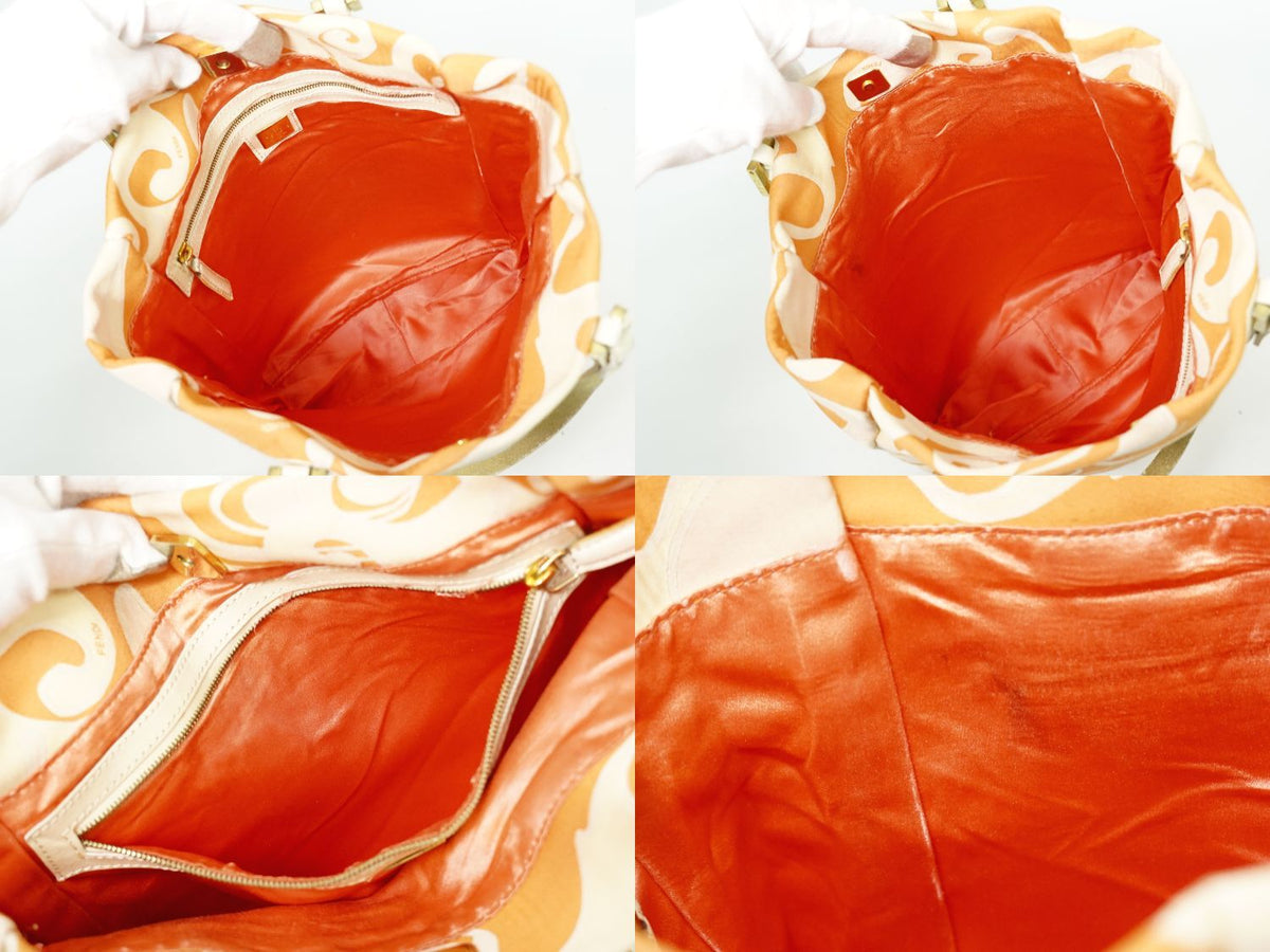 Fendi Marble Pattern Shoulder Bag Tote Canvas Orange Multicolor — view 8
