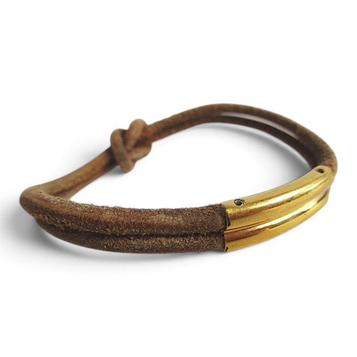 Hermes Heraku Tall Leather Bracelet Brown Gold — view 6