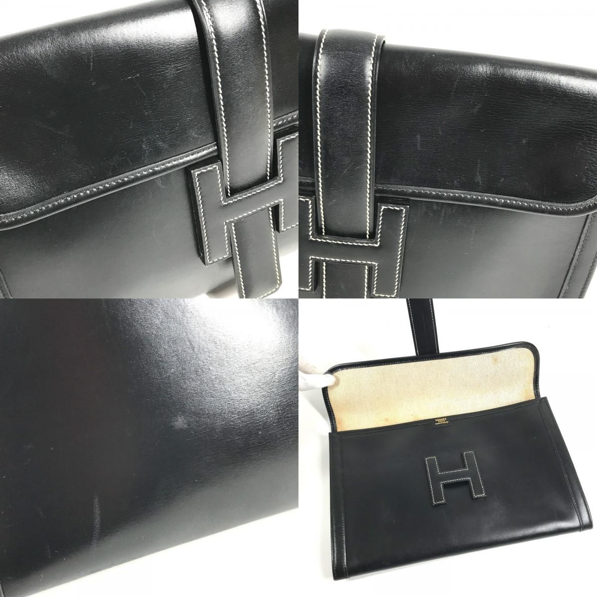 Hermes Clutch Jige PM H Logo Vintage Leather Black — view 8