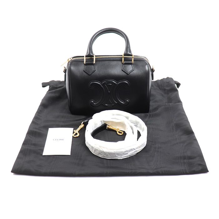 Celine Cuir Triomphe Small Boston 2-Way Shoulder Bag Black — view 6