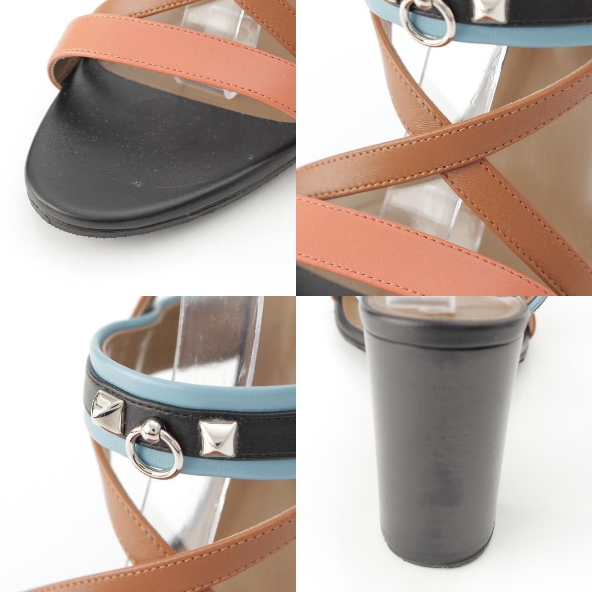Hermes Antigone Leather Collier de Chien Strap Sandals Multicolor Brown — view 8