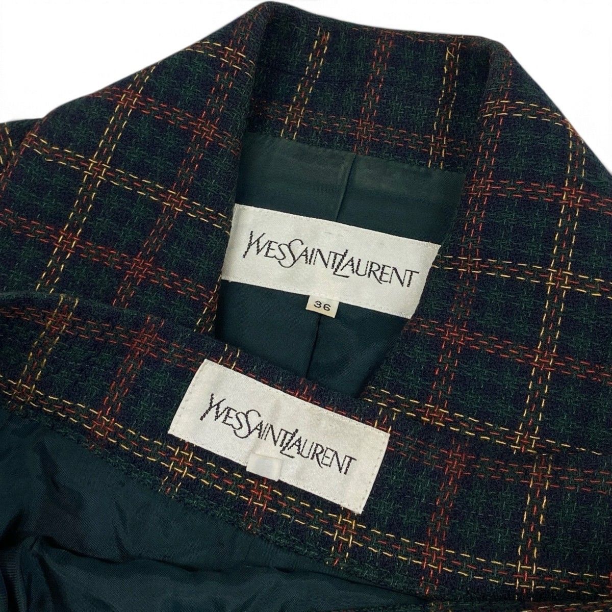 Saint Laurent Yvesaint Set Plaid Tailored Jacket Skirt Green 36 — view 8