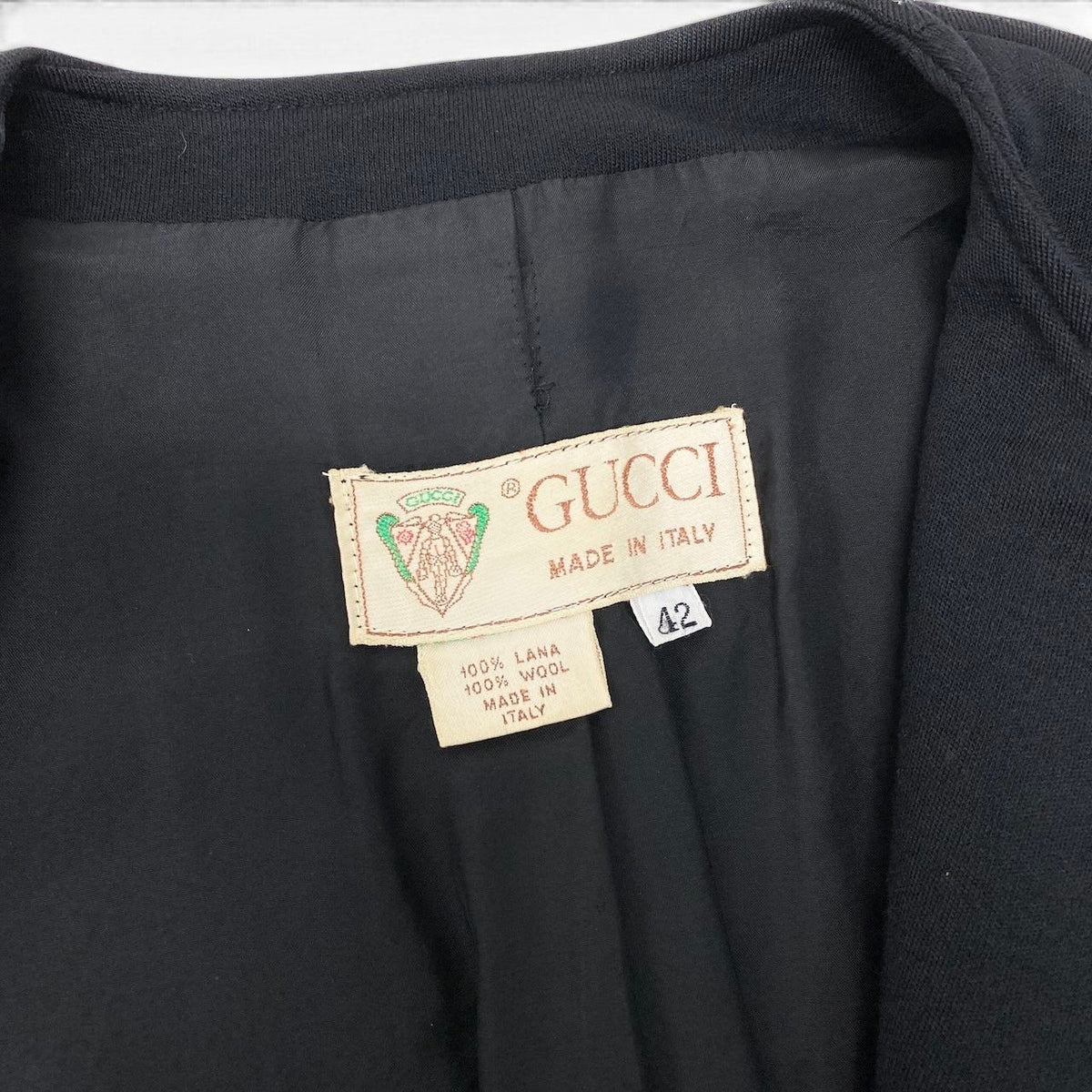 Gucci Vintage Collarless Jacket Double Breasted Black Wool 42 — view 8