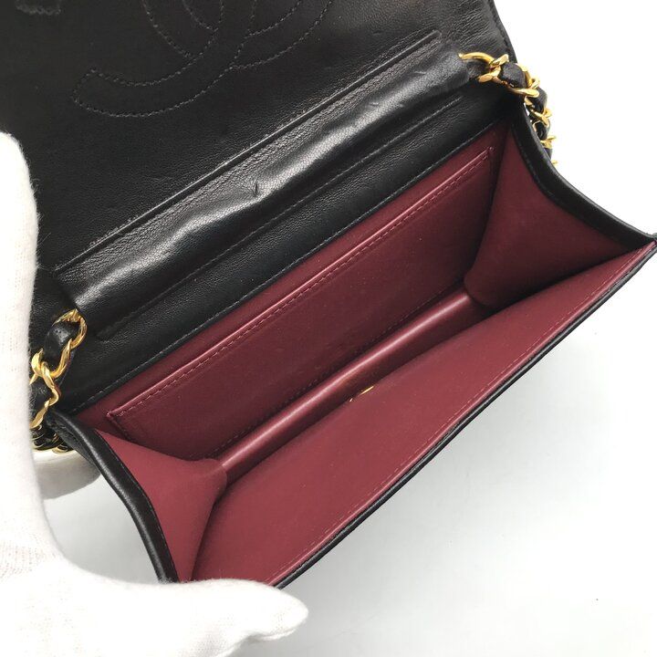 Chanel CC Logo Mini Quilted Push Lock Chain Shoulder Bag Lambskin Black — view 8