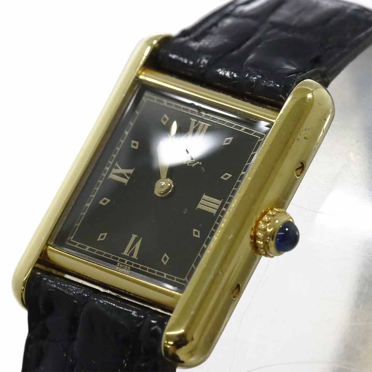 Cartier Must Tank SM Vermeil Vintage Watch Black 925 Sterling Silver Quartz — view 7