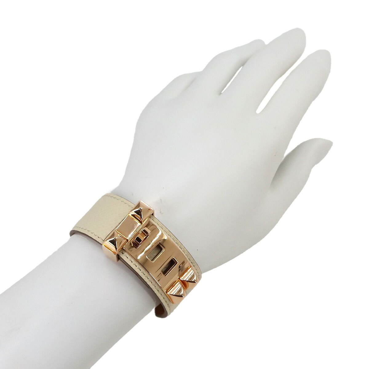 Hermes Collier de Chien Bangle Epsom Cles Rose Gold Bracelet — view 7