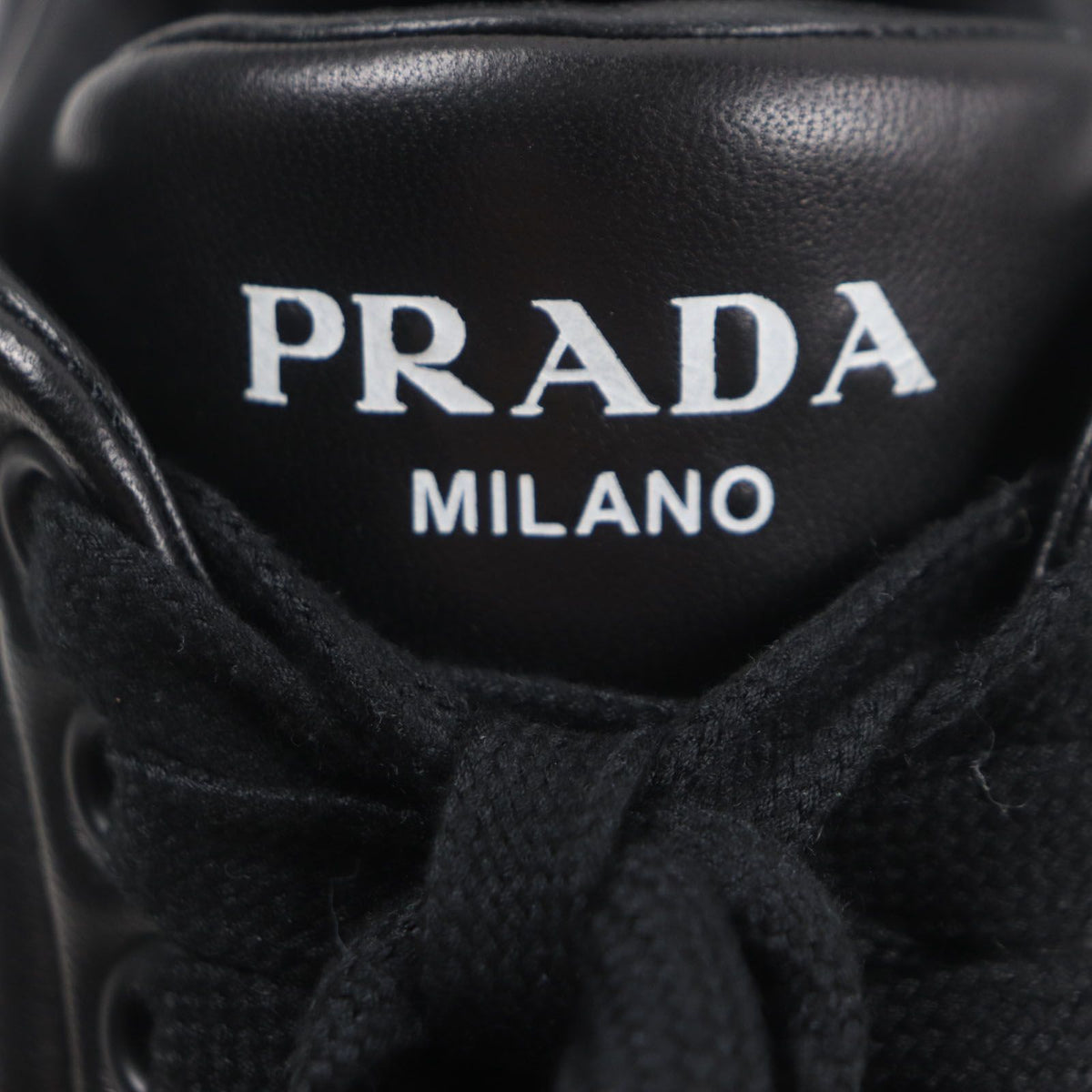 Prada Triangle Logo Plate Padded Nappa Leather Sneakers Black — view 8