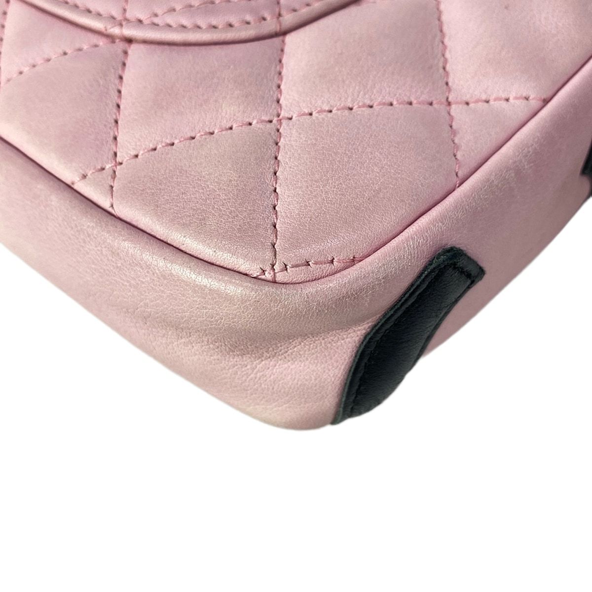 Chanel Handbag Cambon Line Pink Black Silver Leather — view 8