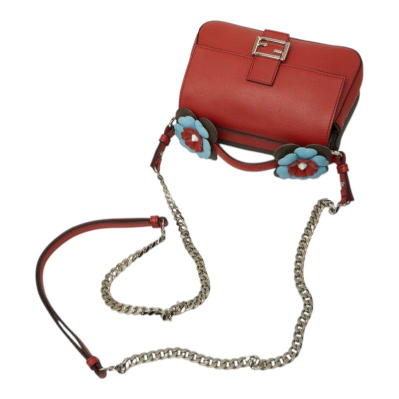 Fendi Double Micro Bucket Flower Chain Shoulder Bag Red Leather — view 8