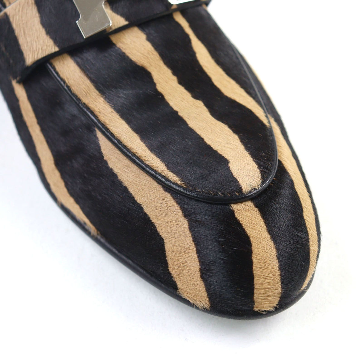 Hermes Calf Hair H Metal Zebra Print Moccasins Loafers Camel Black — view 8
