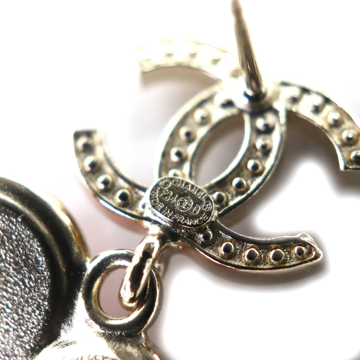 Chanel CC Logo Rhinestone Star Flower Earrings for Both Ears Pink Gold — view 5
