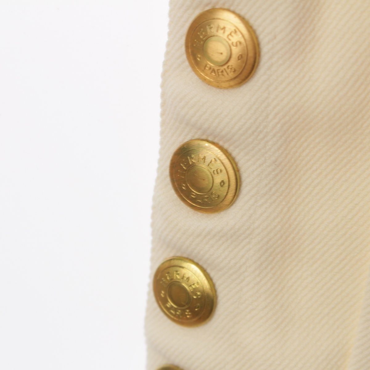 Hermes Cotton Leather Stretch Hem Button Pants Jodhpurs Ivory White 40 — view 8
